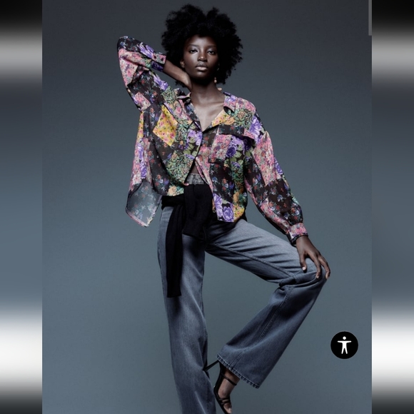 Zara Tops - ZARA NWT The Amelie Shirt Floral Print Small Oversized Fit Tie Back